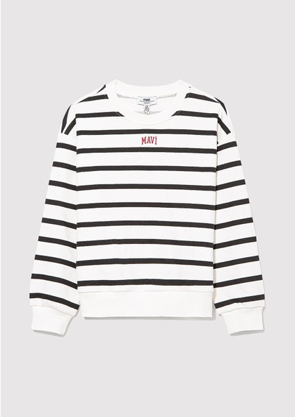 Mavi Logo Baskılı Siyah Çizgili Sweatshirt 7S10038-900