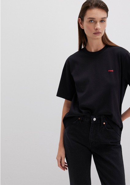 Mini Mavi Logo Baskılı İnterlok Siyah Basic Tişört 1612122-900
