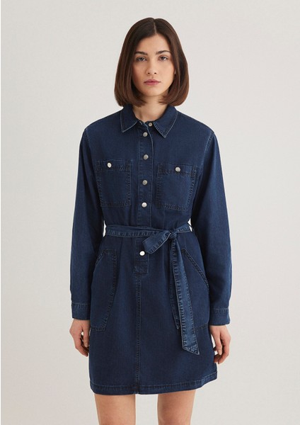 Bridget Gold Klasik Mürekkep Mavi Jean Elbise 1310541-87815
