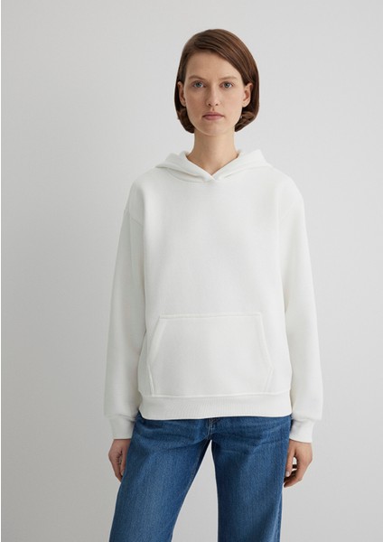 Kapüşonlu Beyaz Basic Sweatshirt 167299-70057