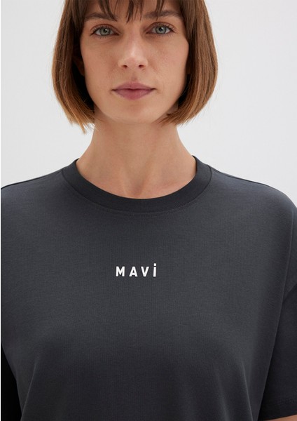 Mavi Logo Baskılı Antrasit Tişört 1612518-70087