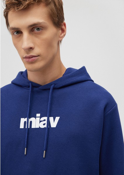 Erkek Mavi Logo Baskılı Kapüşonlu Mavi Sweatshirt 0S10001-70722