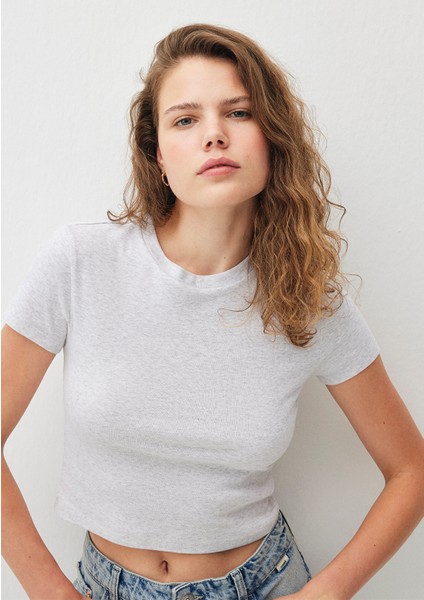 Gri Basic Crop Tişört 1600814-85438