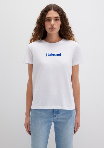 Mavi Baskılı Beyaz Tişört 1612242-620