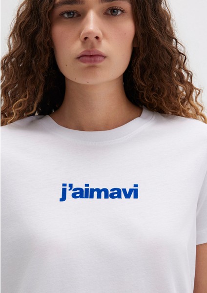 Mavi Baskılı Beyaz Tişört 1612242-620