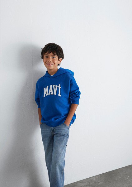 Mavi Logo Baskılı Mavi Kapüşonlu Sweatshirt 6610110-70896