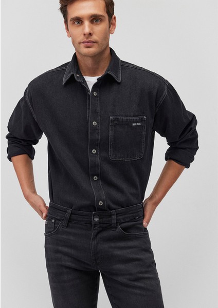 Aidan Mavi Black Antrasit Jean Gömlek 0210588-85622
