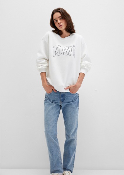 Mavi Logo Baskılı Beyaz Sweatshirt 1611192-70057
