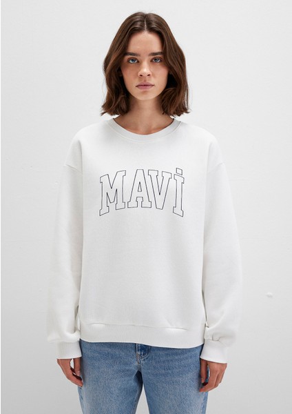 Mavi Logo Baskılı Beyaz Sweatshirt 1611192-70057