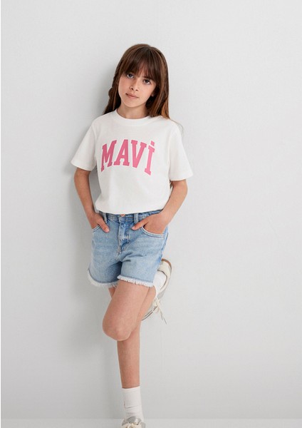 Mavi Logo Baskılı Ekru Tişört 7610109-70057