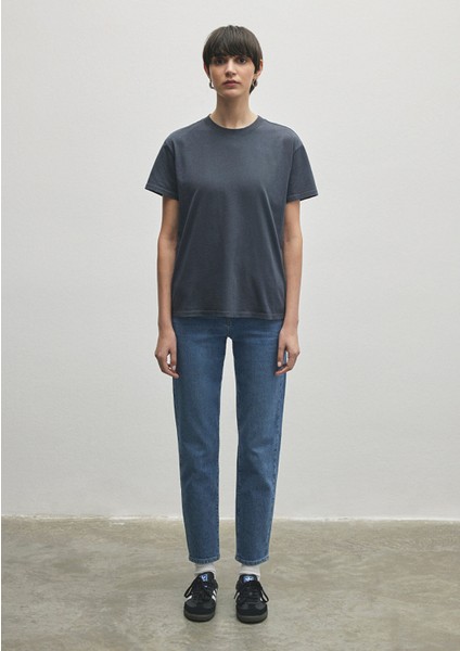 Biskilet Yaka Lacivert Basic Tişört 1600955-70726