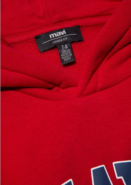 Mavi Logo Baskılı Kırmızı Kapüşonlu Sweatshirt 6610110-70464