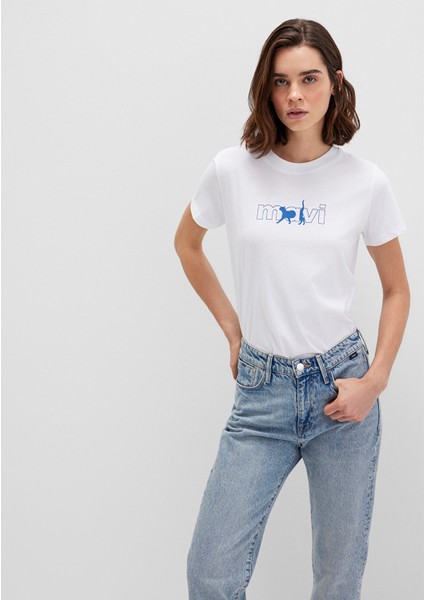 Mavi Kedi Logo Baskılı Beyaz Tişört 1611478-620