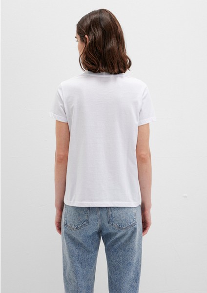 Mavi Kedi Logo Baskılı Beyaz Tişört 1611478-620