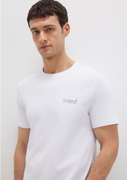 Mavi Logo Baskılı Beyaz İnterlok Tişört 0610360-620