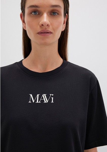 Mavi Logo Baskılı Siyah Tişört 1611594-900