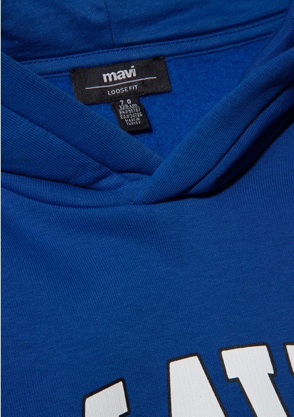 Mavi Logo Baskılı Mavi Kapüşonlu Sweatshirt 6610110-70896