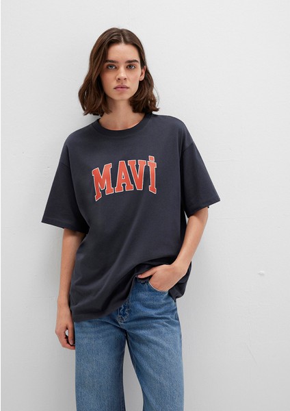 Mavi Logo Baskılı Antrasit Tişört 1600843-82185