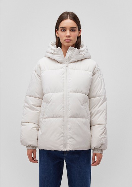 Kapüşonlu Beyaz Şişme Mont 1110199-83746