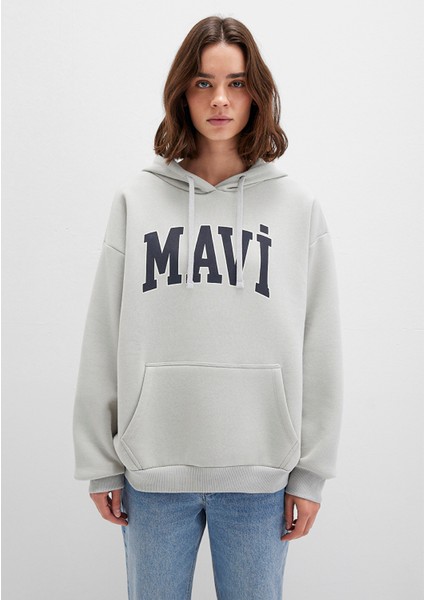 Mavi Logo Baskılı Kapüşonlu Gri Sweatshirt 1600361-34322