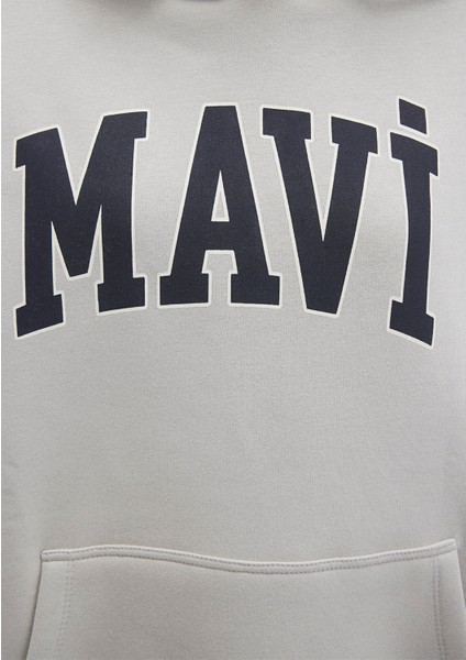 Mavi Logo Baskılı Kapüşonlu Gri Sweatshirt 1600361-34322