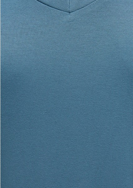 V Yaka Mavi Basic Viskoz Tişört 167714-70753