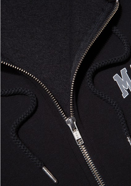 Logo Baskılı Fermuarlı Siyah Sweatshirt