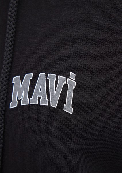 Logo Baskılı Fermuarlı Siyah Sweatshirt