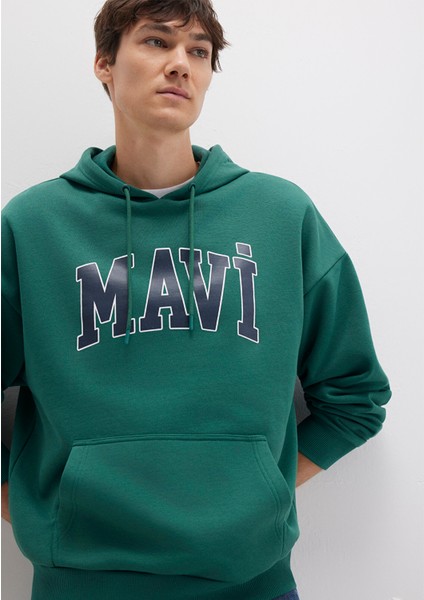 Mavi Logo Baskılı Kapüşonlu Yeşil Sweatshirt 067149-71874