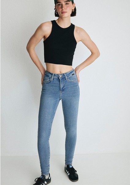 Kadın Serenay Gölgeli Mavi Gold Shape Jean Pantolon 100980-82194