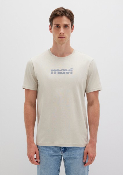 Mavi Logo Baskılı Bej Tişört 0610943-70144