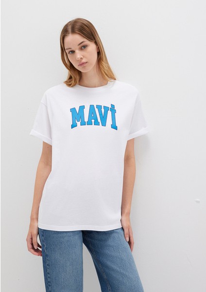 Mavi Logo Baskılı Beyaz Tişört 1600843-70000