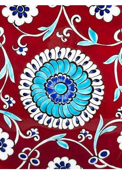 Hayırlı Olsun Hediyesi Kırmızı Zeminli Çiçek Desenli Iznik Çini Tabak fiyatları