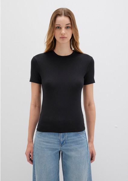 Lux Touch Siyah Basic Modal Tişört 1600963-900