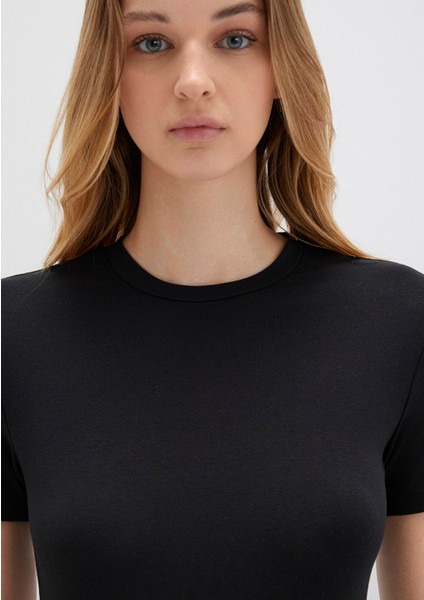 Lux Touch Siyah Basic Modal Tişört 1600963-900