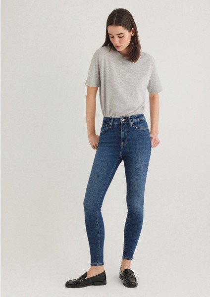 Kadın Serenay Mavi Gold Shape Jean Pantolon 100980-33687
