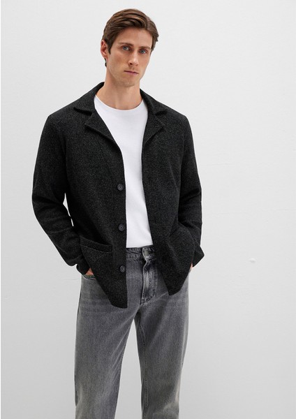 Blazer Yaka Siyah Triko Hırka 070699-900