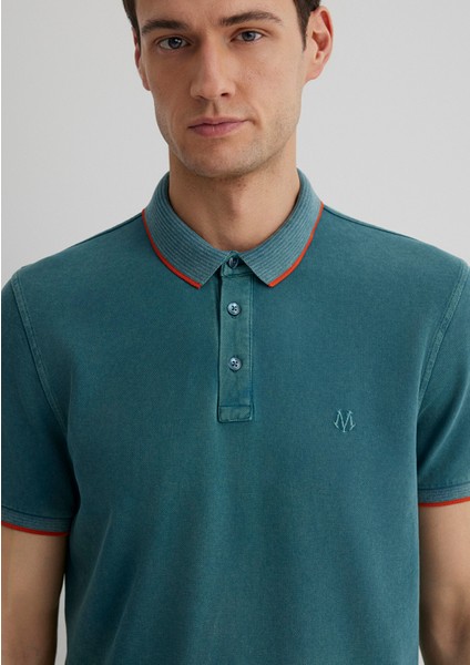 Renkli Şerit Detaylı Yeşil Polo Tişört 065920-30708