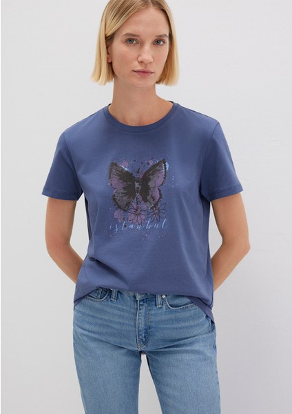 Kelebek Baskılı Lacivert İstanbul Tişört 168571-30233