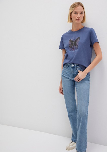 Kelebek Baskılı Lacivert İstanbul Tişört 168571-30233