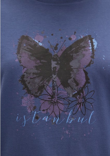 Kelebek Baskılı Lacivert İstanbul Tişört 168571-30233