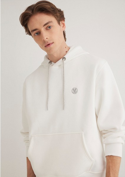 Mavi Logo Nakışlı Kapüşonlu Beyaz Sweatshirt 065809-34519