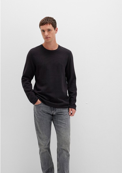 Uzun Kollu Dokulu Siyah Tişört 064622-21842