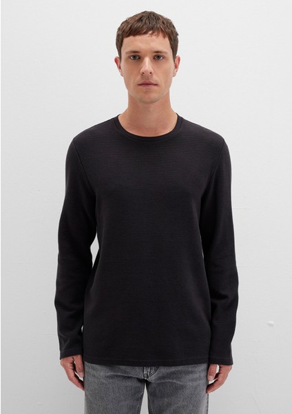 Uzun Kollu Dokulu Siyah Tişört 064622-21842