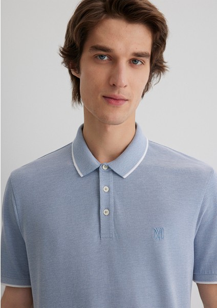 Şerit Detaylı Mavi Polo Tişört 065900-30715