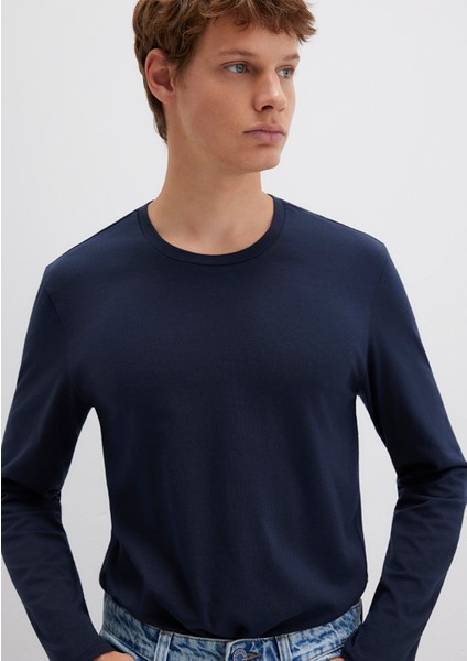 Uzun Kollu Lacivert Basic Tişört 062477-27308