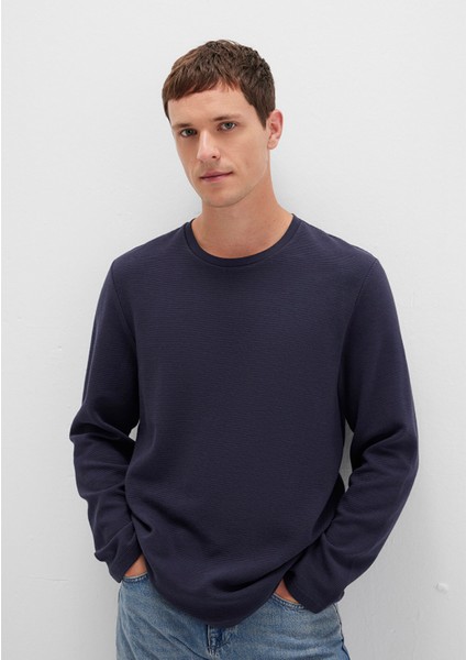 Uzun Kollu Dokulu Lacivert Tişört 064622-26828