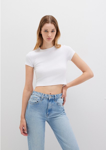Beyaz Basic Crop Tişört 1600814-620