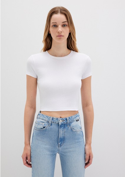 Beyaz Basic Crop Tişört 1600814-620