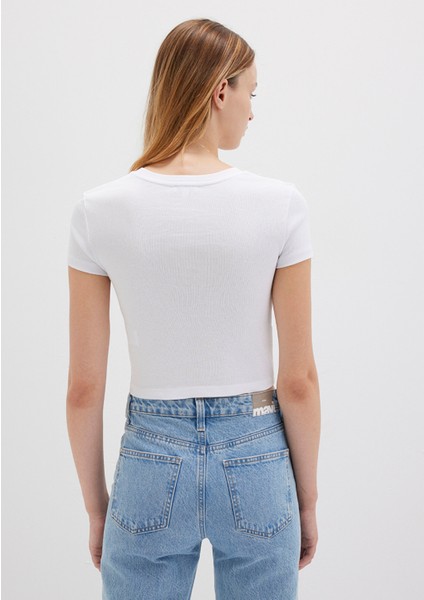 Beyaz Basic Crop Tişört 1600814-620